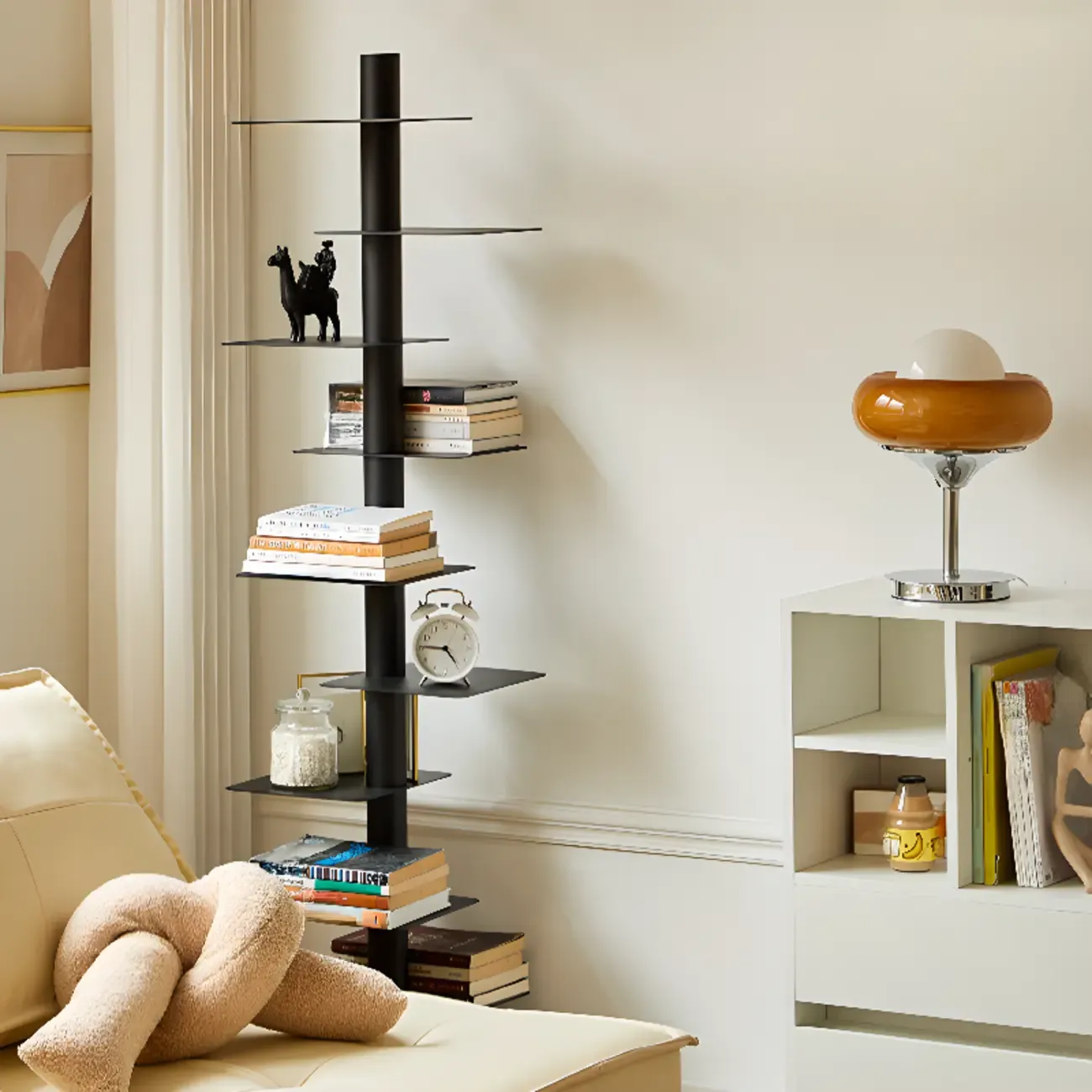 Modern Black Metal Narrow Open Bookcase