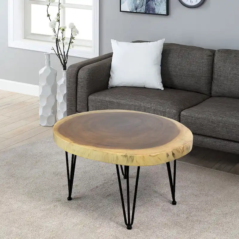 Natural Solid Wood Round End Table Coffee Table