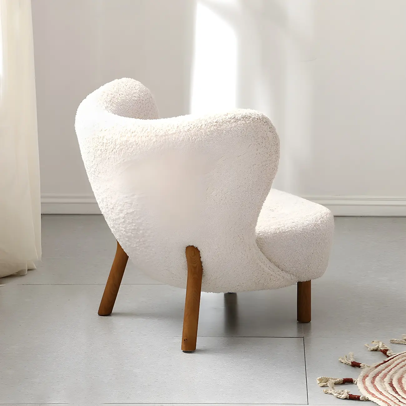 Mid-Century Modern Flannel Accent Chair in Off-White