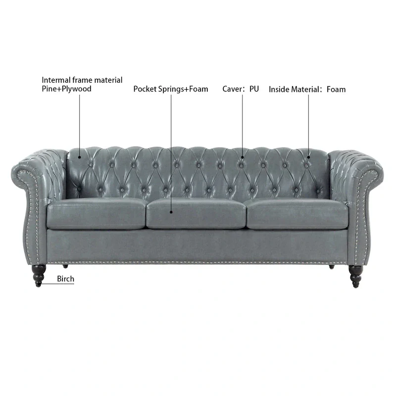 84.65 Rolled Arm Chesterfield 3 Seater Sofa