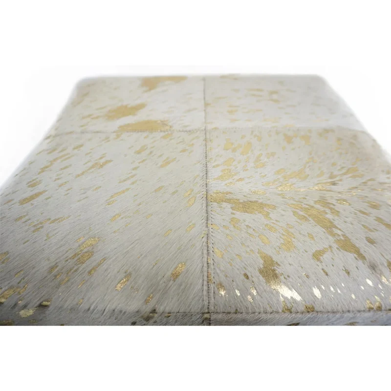 Home&Manor Gold Leather Square Cube Pouf