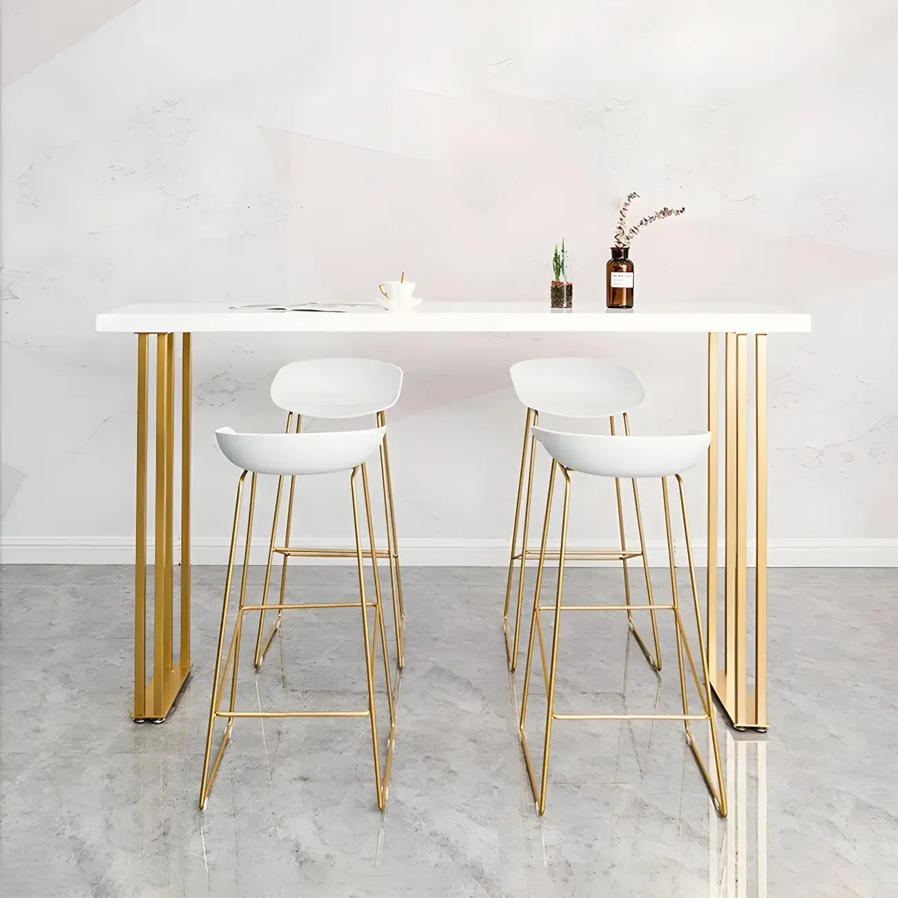 Glam White Wood Gold Iron Sled Bar Tables