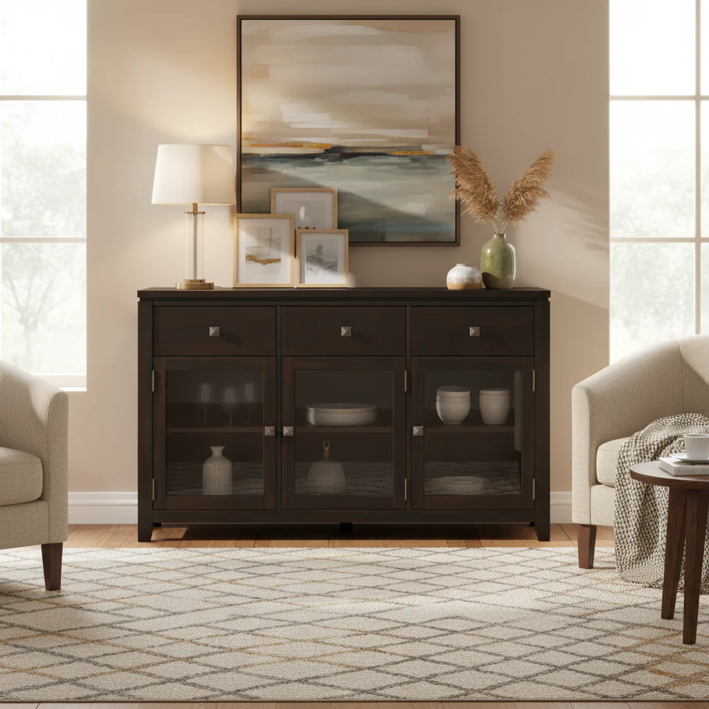 SOLID WOOD 54 inch Wide Contemporary Sideboard Buffet in Mahogany - 54 inch Wide