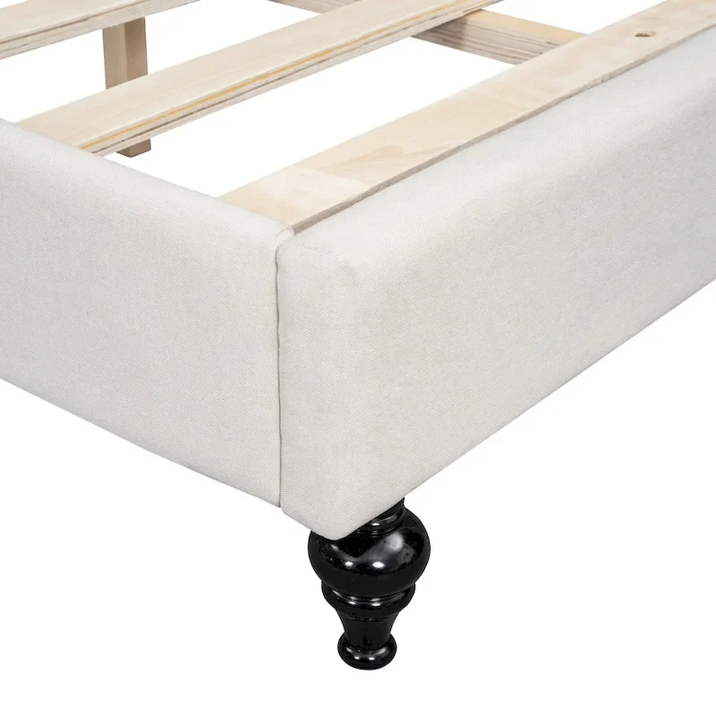 L-Shaped Linen Daybed with Solid Wood Legs