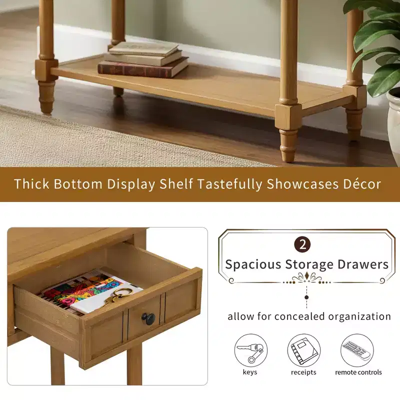 GDFStudio Darren Traditional Entryway Console Table with 2 Drawers and Bottom Shelf