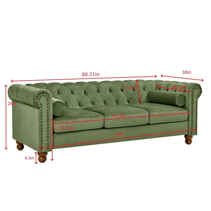 Large Sofa,Velvet Sofa Three-seat Sofa Tufted Chesterfield Settee Sofa