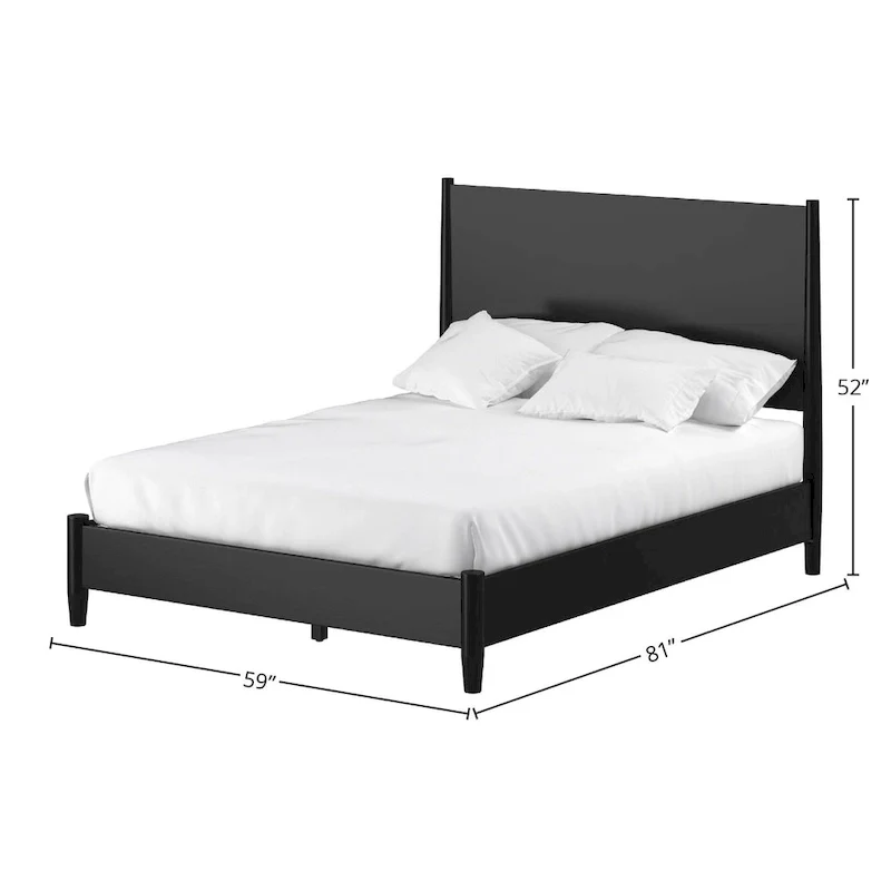Flynn Mid Century Modern Panel Bed, Black