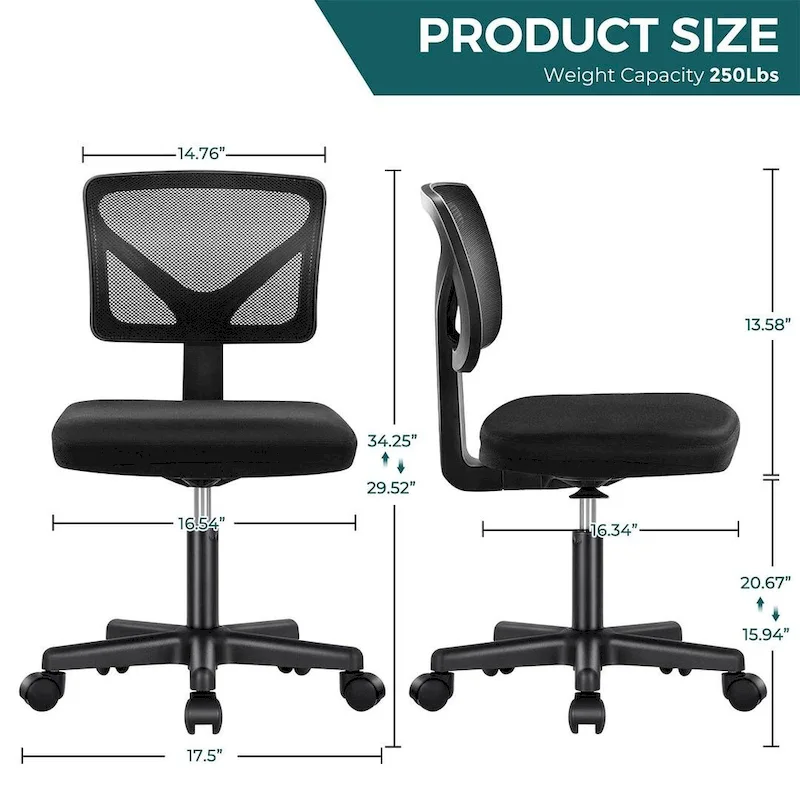 Armless Small Office Desk Chair with Back