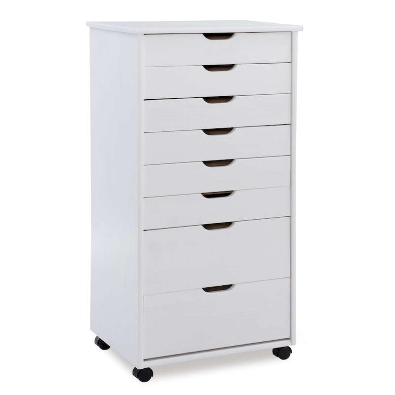 40 White Rolling Storage Cabinet with 8 Drawer