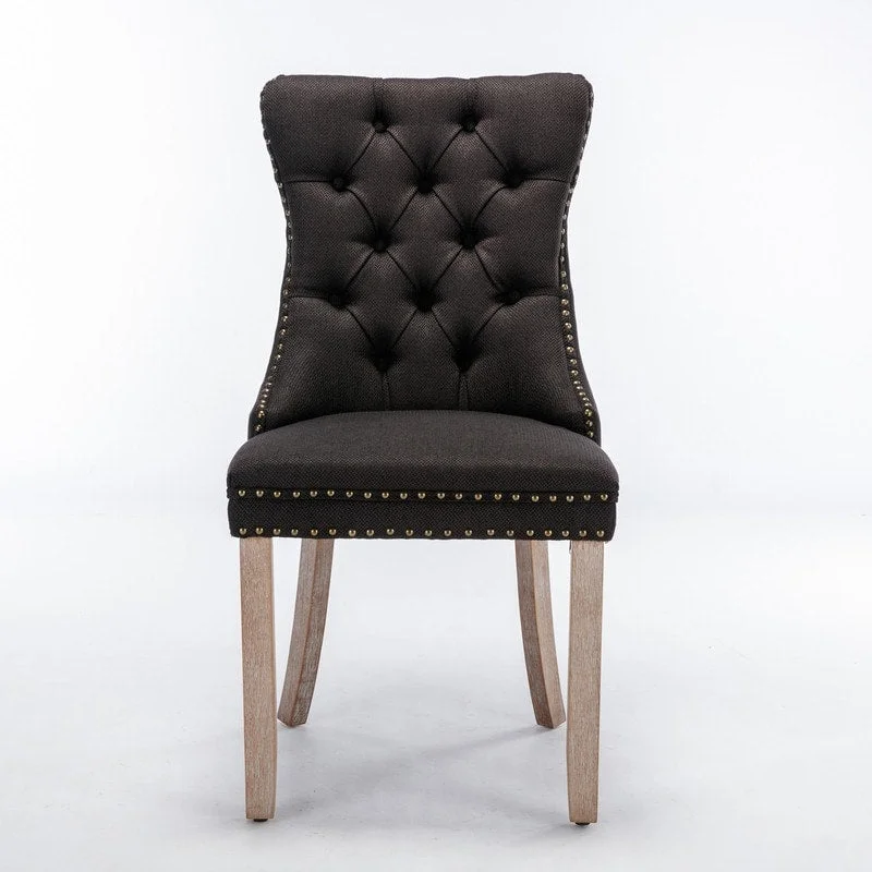Tufted Upholstered Linen Dining Chair with Solid Wood Legs, Set of 2