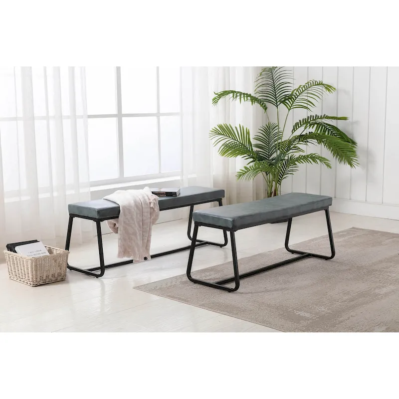Home Remy Entryway Bench, PU Leather Upholstery, Iron Legs