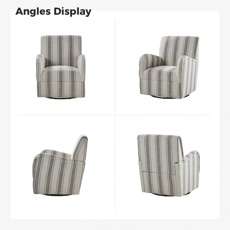 Pancy Traditional Swivel Armchair with Jacobean Strip Pattern by HOLALA HOME