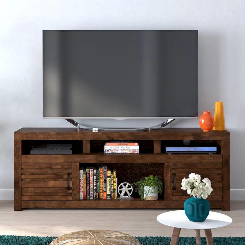 Bridgevine Home Sausalito 72 inch TV Stand Console for TVs up to 85 inches, No Assembly Required, Whiskey Finish