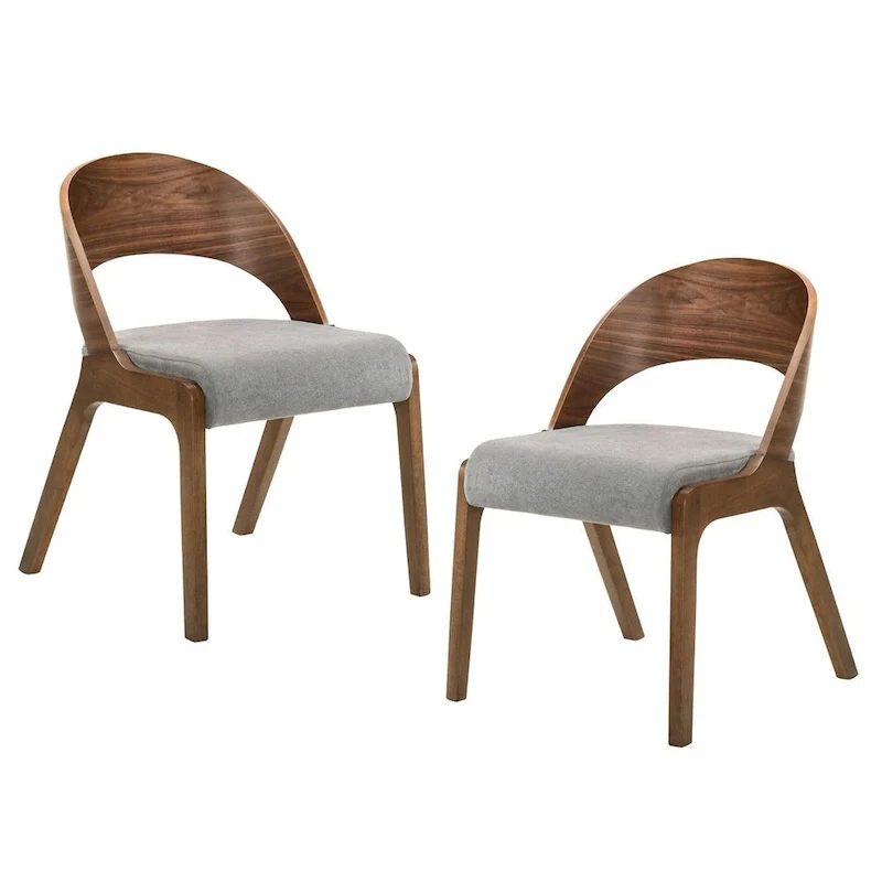 Modrest Runyon Modern Walnut & Grey Fabric Dining Chair (Set of 2)