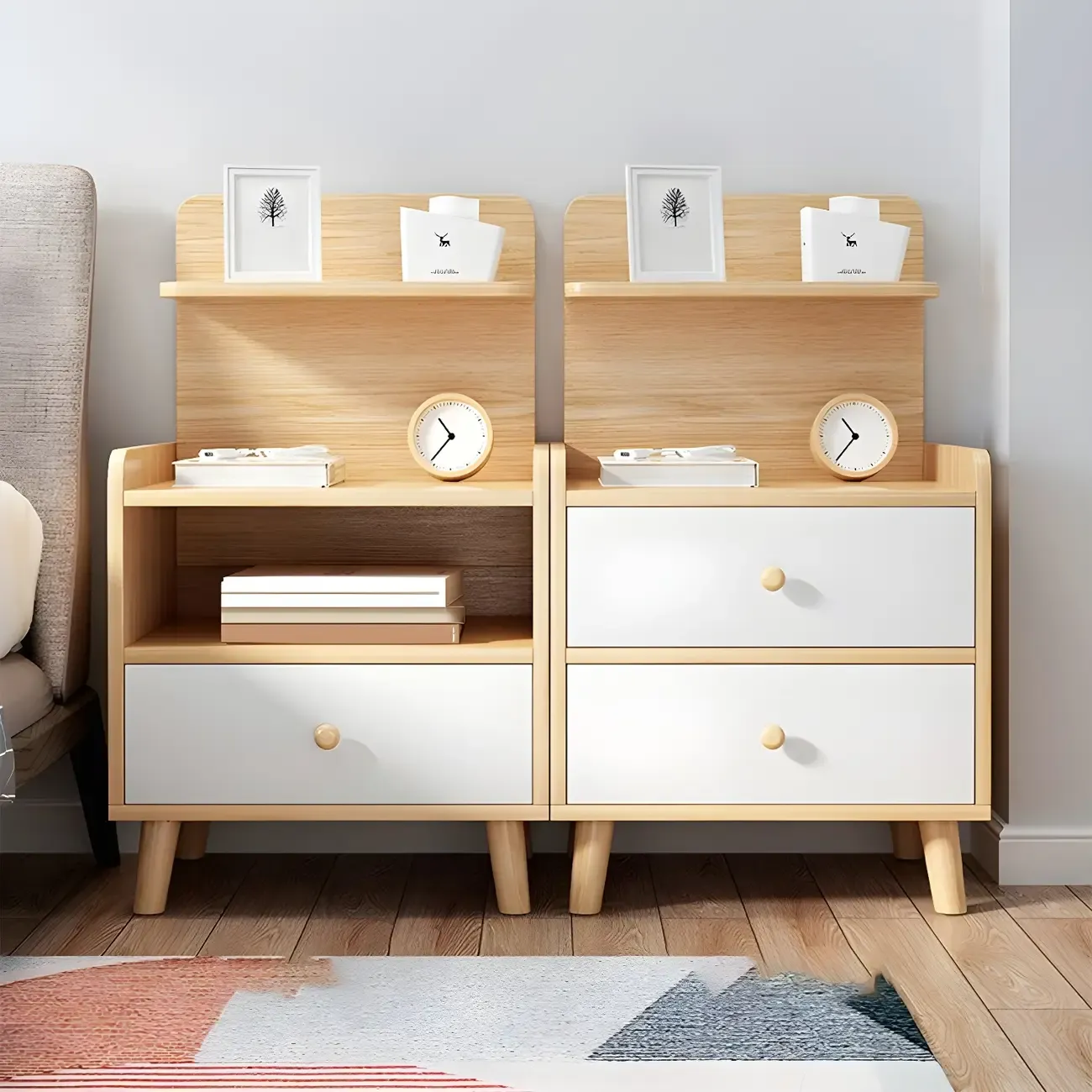Modern Wood Nightstand with Open Storage Shelf