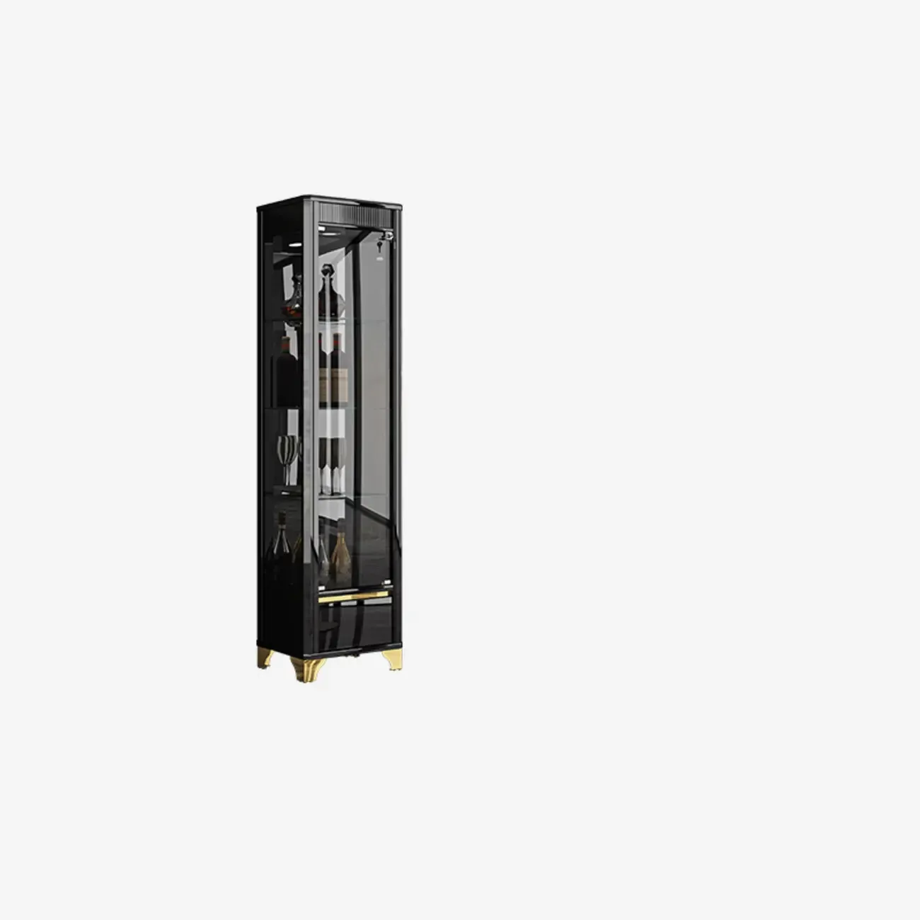 Elegant Black Gold Legs Glass Display Cabinet