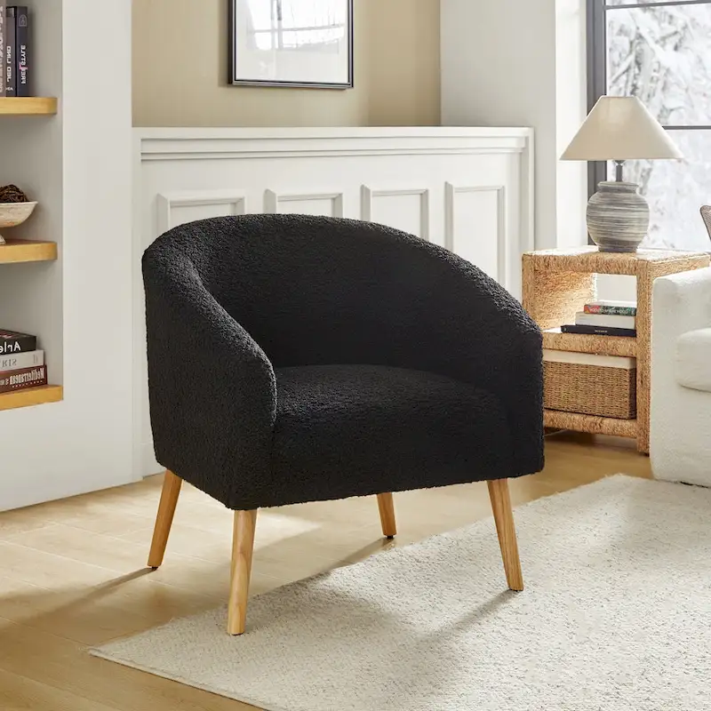 Sheila Modern 31W Boucle Armchair with Solid Wood Legs by HULALA HOME
