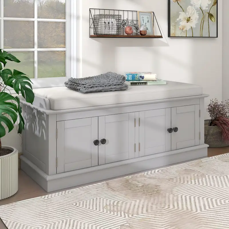 Entryway Storage Bench with 4 Doors and Adjustable Shelves