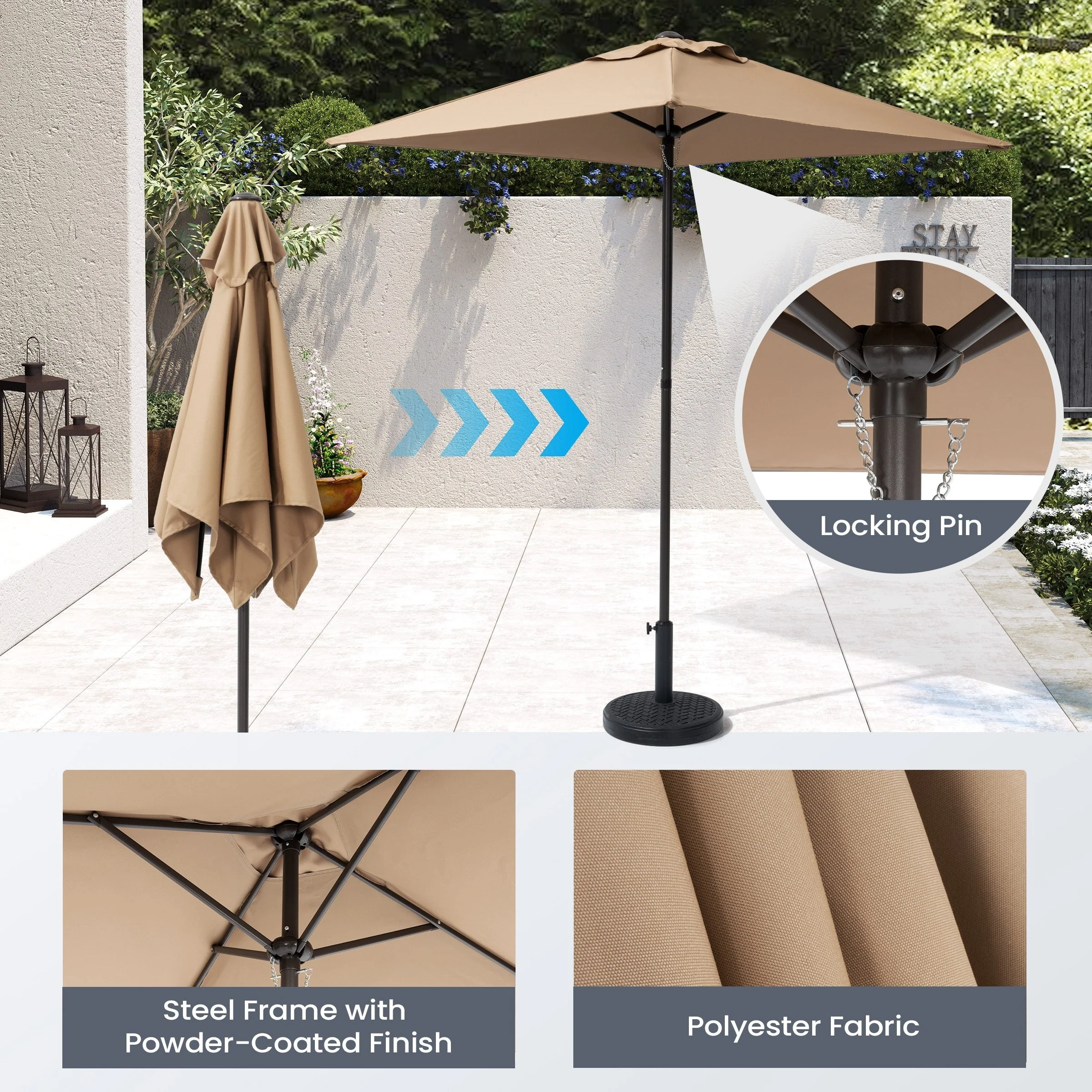 Pellebant 6 Piece Patio Set with Table, Umbrella and 4 Folding Chairs - 22.4Wx26.8Dx34.4H