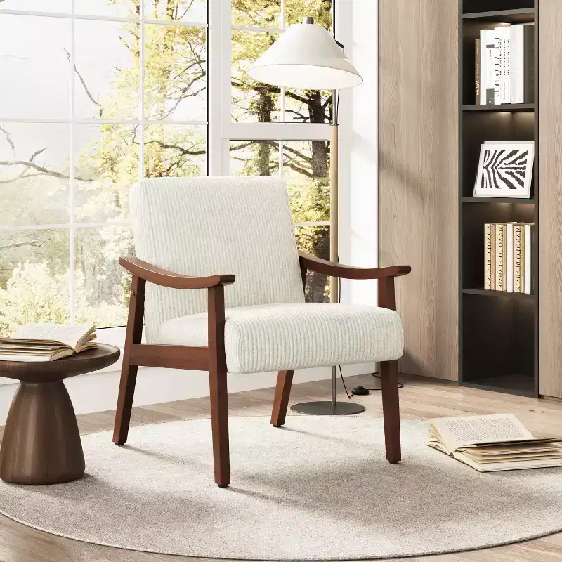 Yaheetech Mid-Century Corduroy Fabric Armchair Accent Chair for Living Room, Bedroom