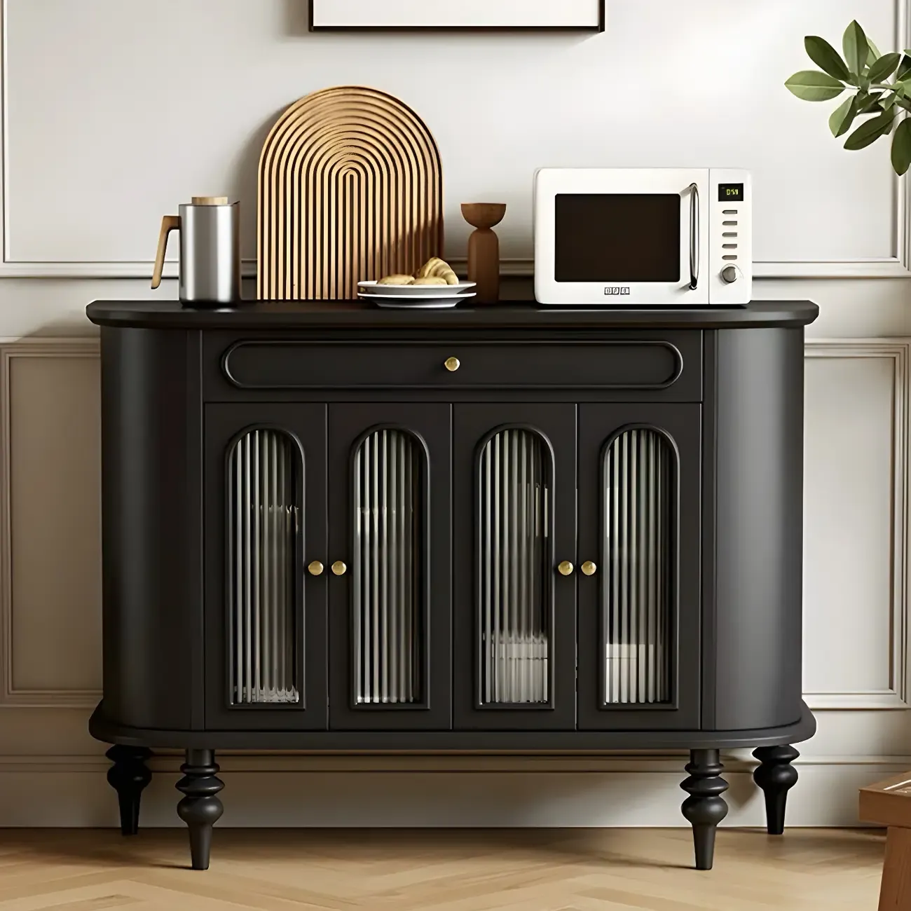 French Country Wooden Buffet Table with Cabinets