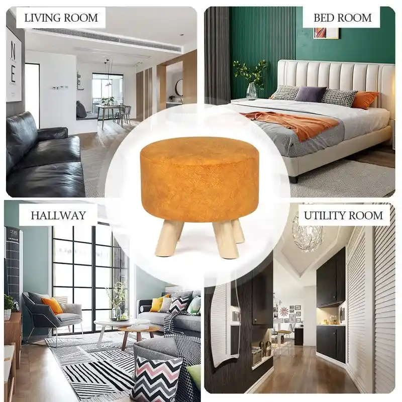 Adeco Round Ottoman Velvet Foot Rest Stool with Non-Skid Legs