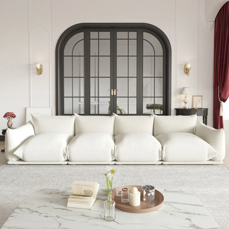 Mid-Century Modern Large 4 Seater Couch, Chenille Sectional Sofa 4 Seats Modular Couches with Thick Cushion