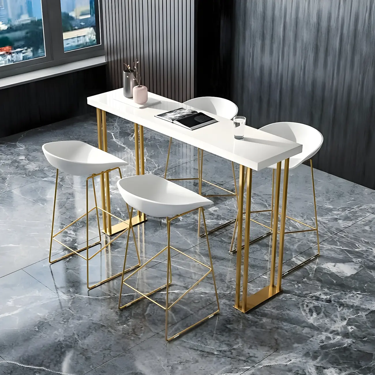 Glam White Wood Gold Iron Sled Bar Tables