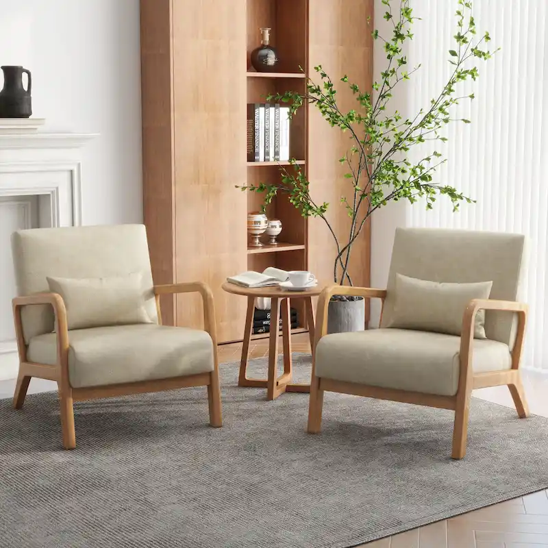Upholstered Armchair Leisure Chair Accent Chairs Set of 2 with Pillow