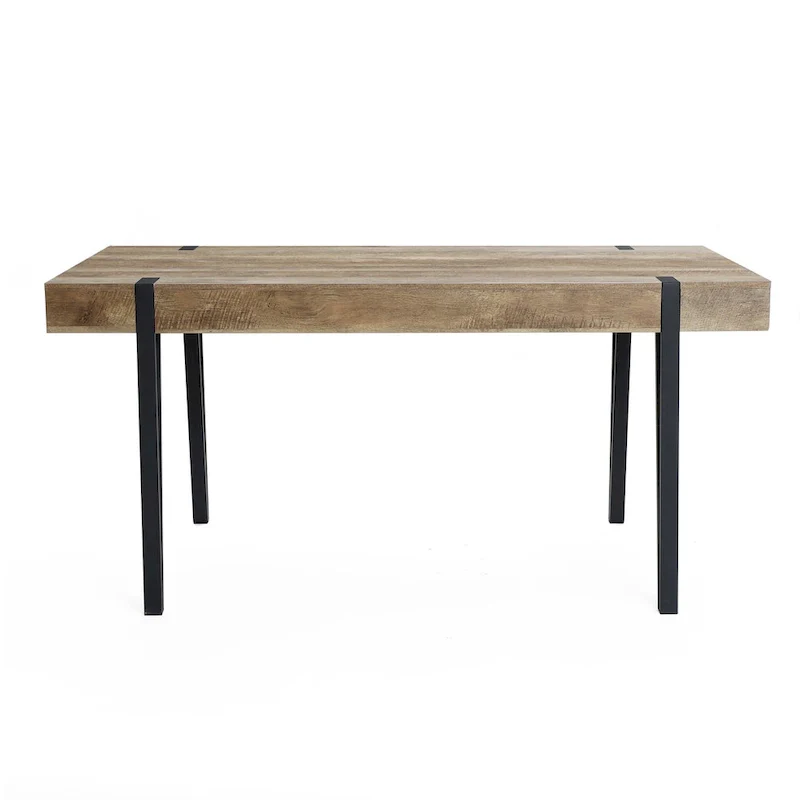 Oak Rectangular Dining Table with Black Metal Legs - 6 Person