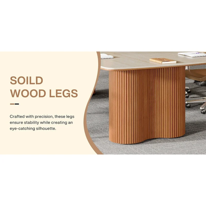 79-Inch Sintered Stone Top Conference Table with Solid Wood Base