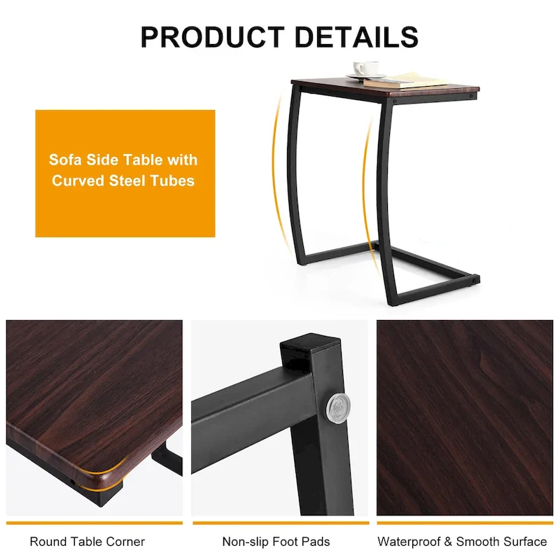 Couch Sofa Side Table C Shaped End Table Snack Table TV Tray Table