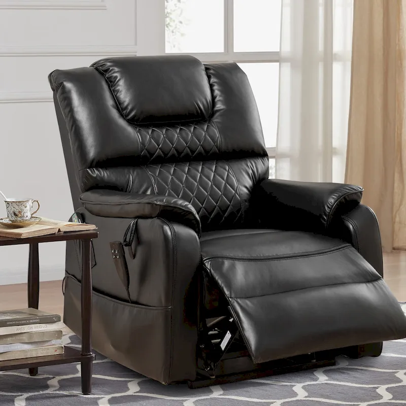 Dual Motor Power Lift Recliner, Brown/Yellow/Black, Heat & Massage, 180°, Seats 1