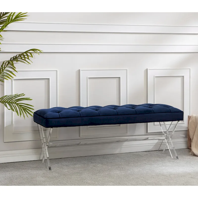 SAFAVIEH Couture Ketevan Tufted Acrylic Bench - 48x18x18. - 48 W x 18 L x 18 H - 48Wx18Dx18H