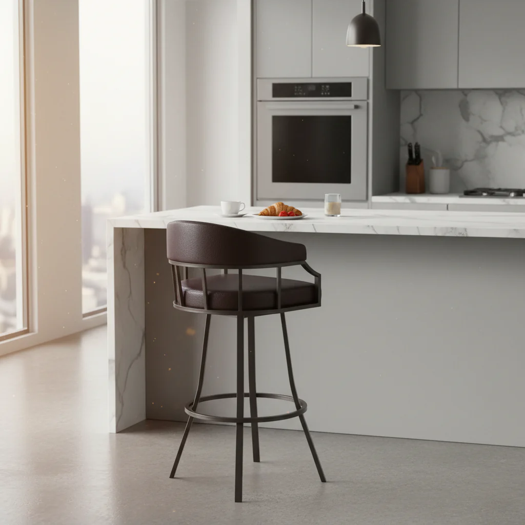 Faux Leather Swivel Bar Chair with Iron Frame and Footrest