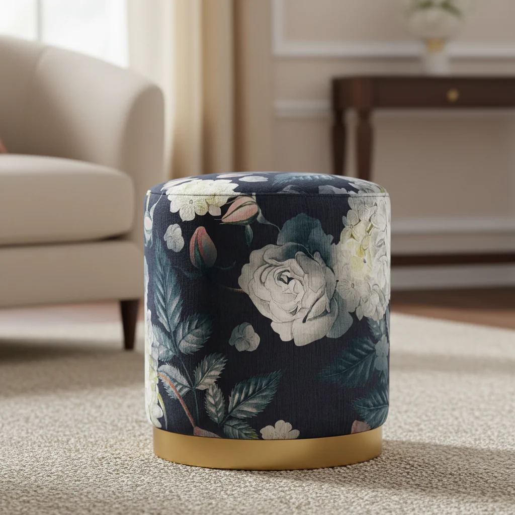 Floral Velvet Ottoman