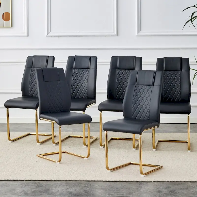 Modern dining chairs, set of 6, with faux leather soft cushion seats