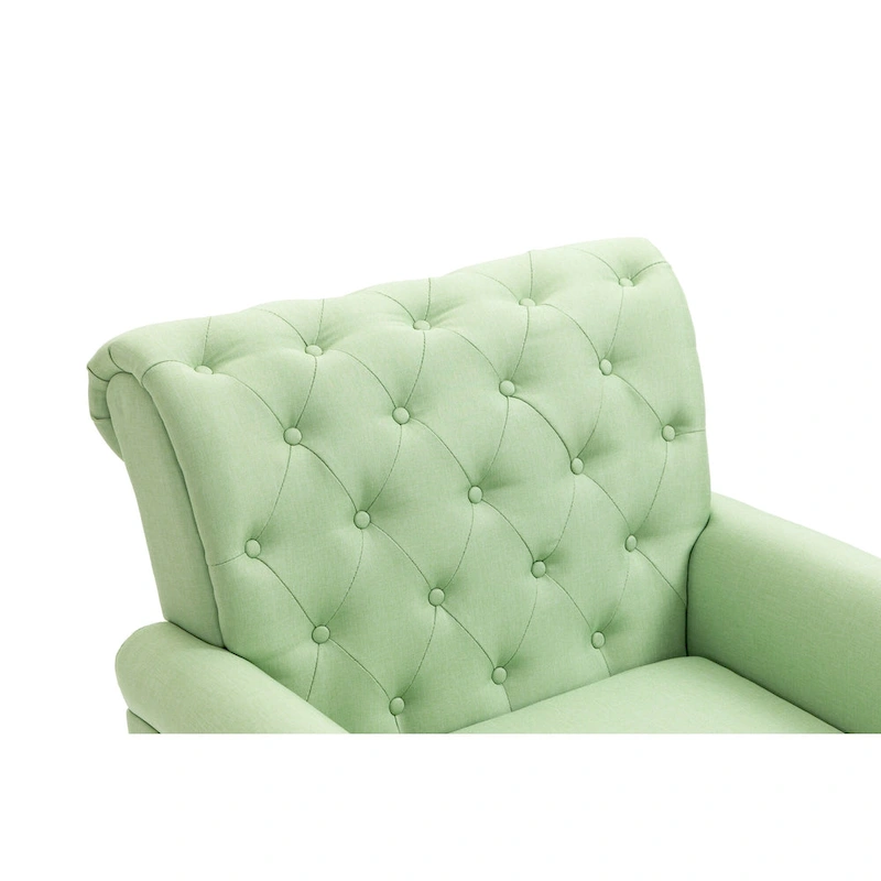 Mid-Century Modern Accent Chair, Linen Armchair w/Tufted Back/Wood Legs