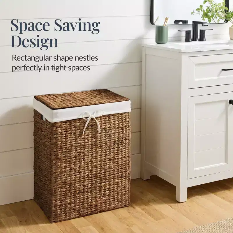 Water Hyacinth Laundry Hamper with Lid – Chestnut / Natural, 1-Person