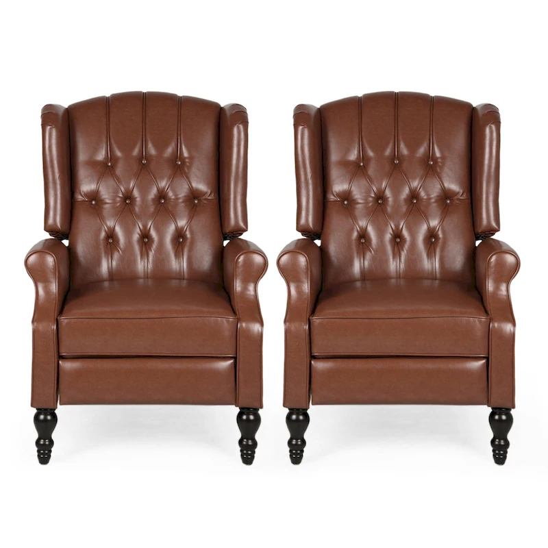Walter Classic Tufted Bonded Leather Recliner Set (2-Piece) with Nailhead Trim by Christopher Knight Home