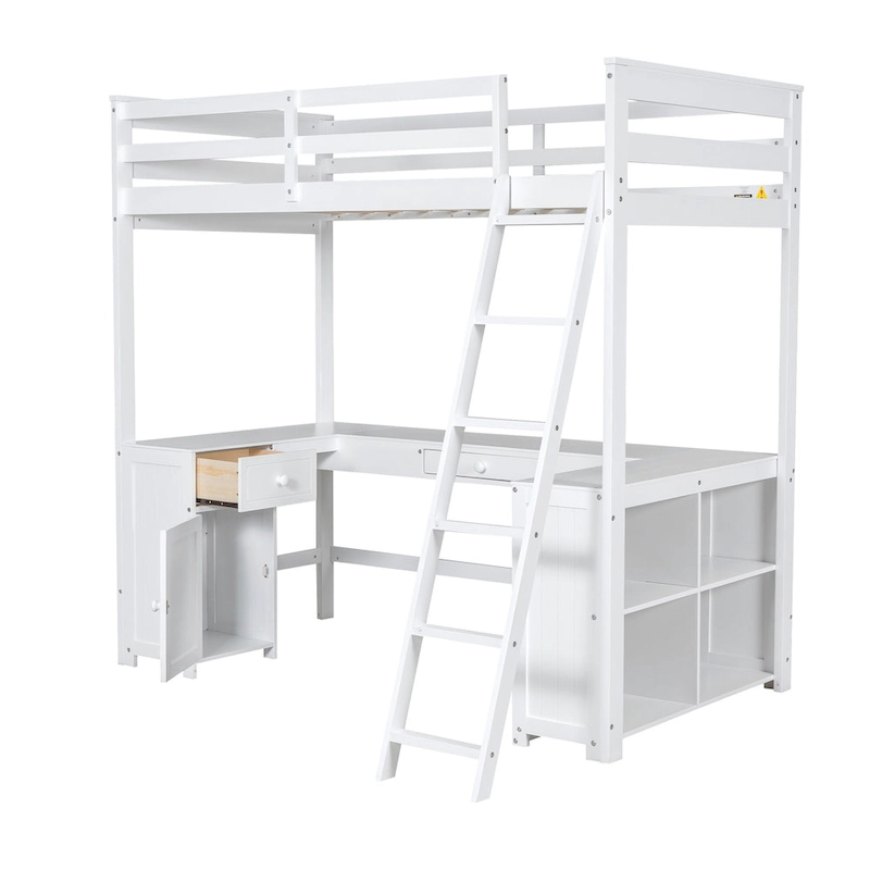 Twin Size Loft Bed with U-shaped Desk