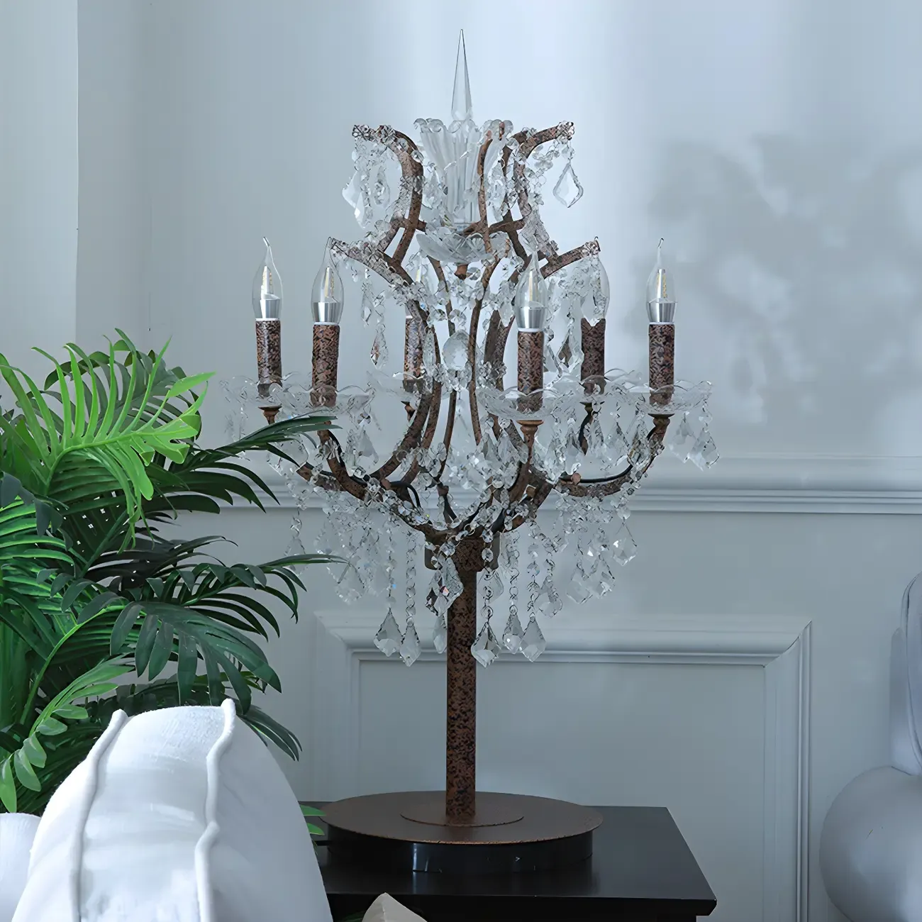 Luxurious 6-Light Gold Candlestick Crystal Table Lamp