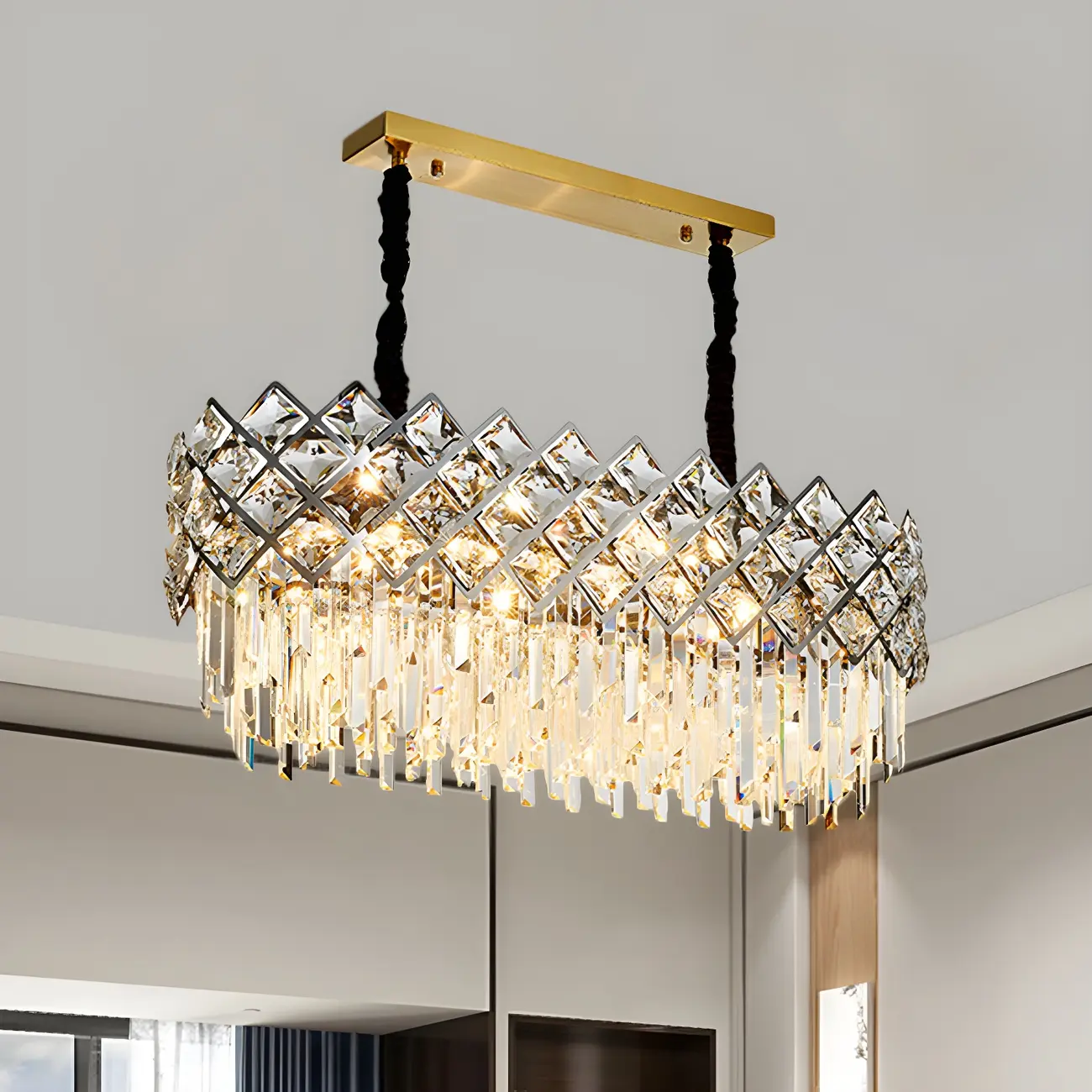 Kitchen Modern Crystal Oval Island Pendant Light