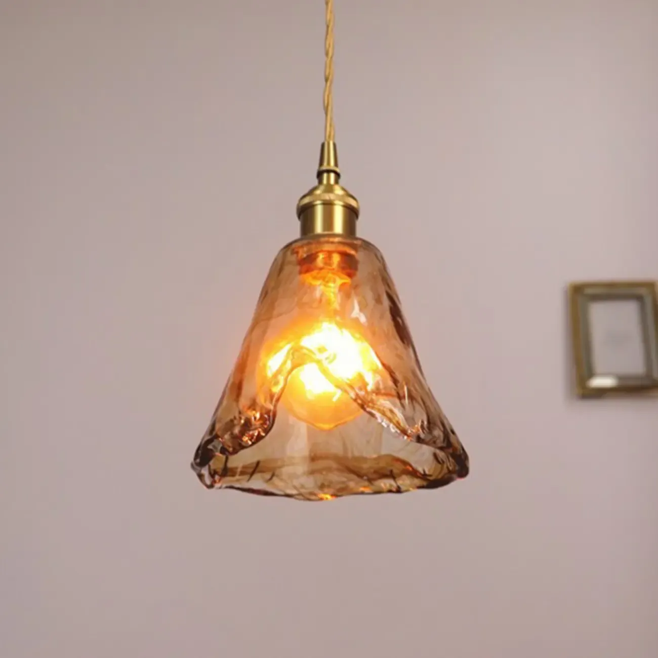 Modern Amber Glass Golden Kitchen Pendant Lighting