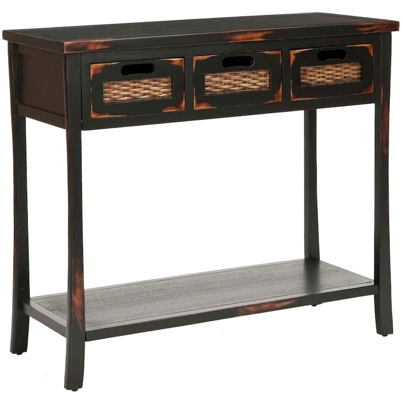 SAFAVIEH Lanie Distressed 3-Drawer Black Console Table - 34 x 14 x 30 - 34Wx14Dx30H