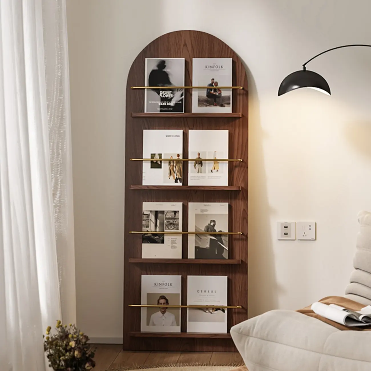 Unique Arched Closed Back Wood Wall Unit Bookcase