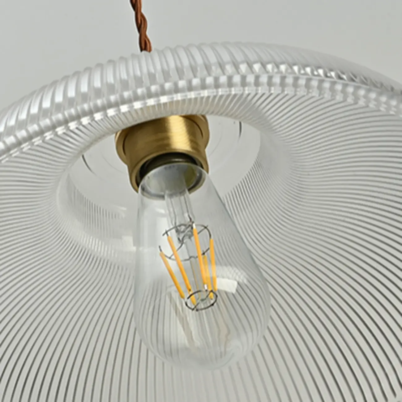 Green Fluted Glass Brass Dome Pendant Light