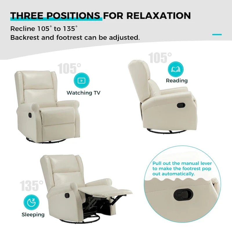 Faux Leather Swivel Nursery Recliners (Metal Base) — Set of 2