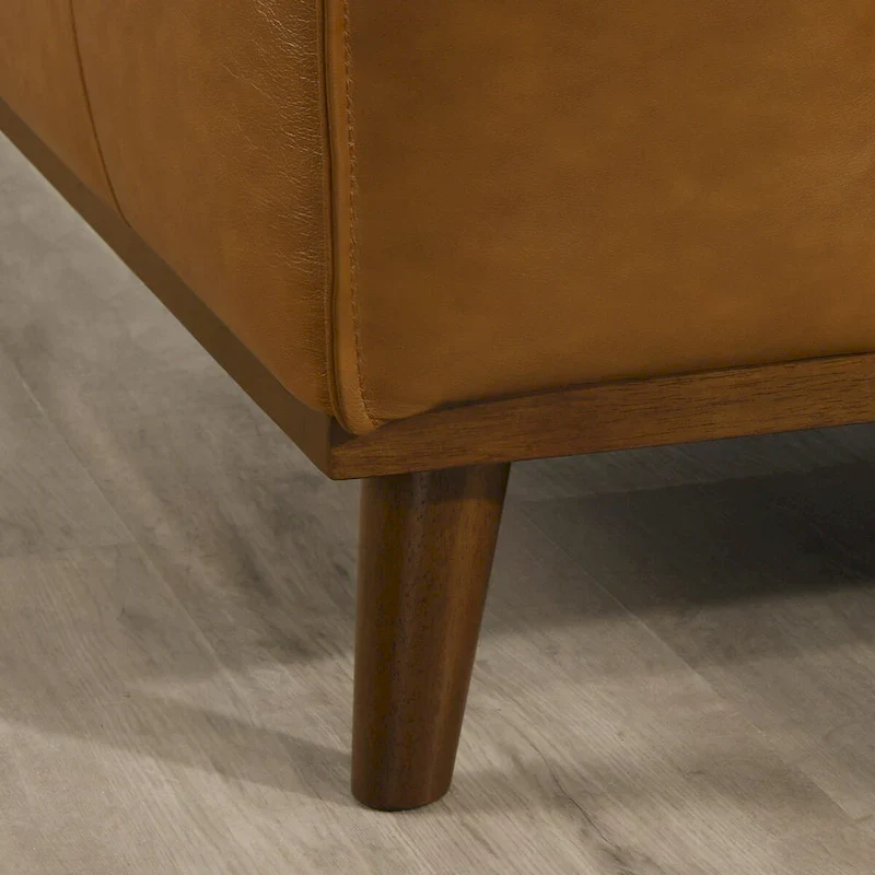 Mid-Century Modern Genuine Leather Sectional Sofa with High-Density Foam, Removable Legs for Living Room