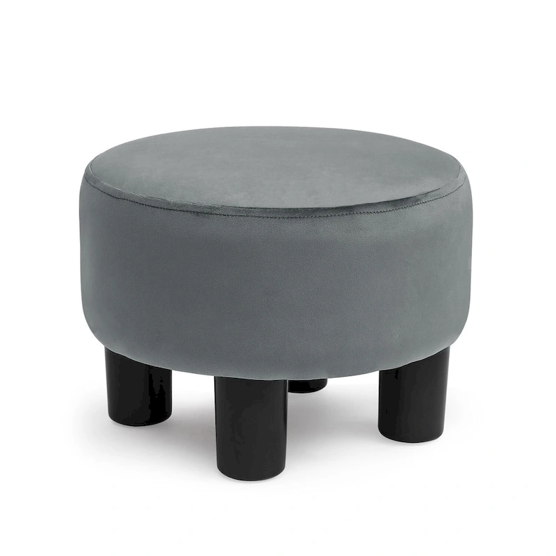 Adeco Round Ottoman Velvet Footrest Stool Modern Padded Seat Footstool
